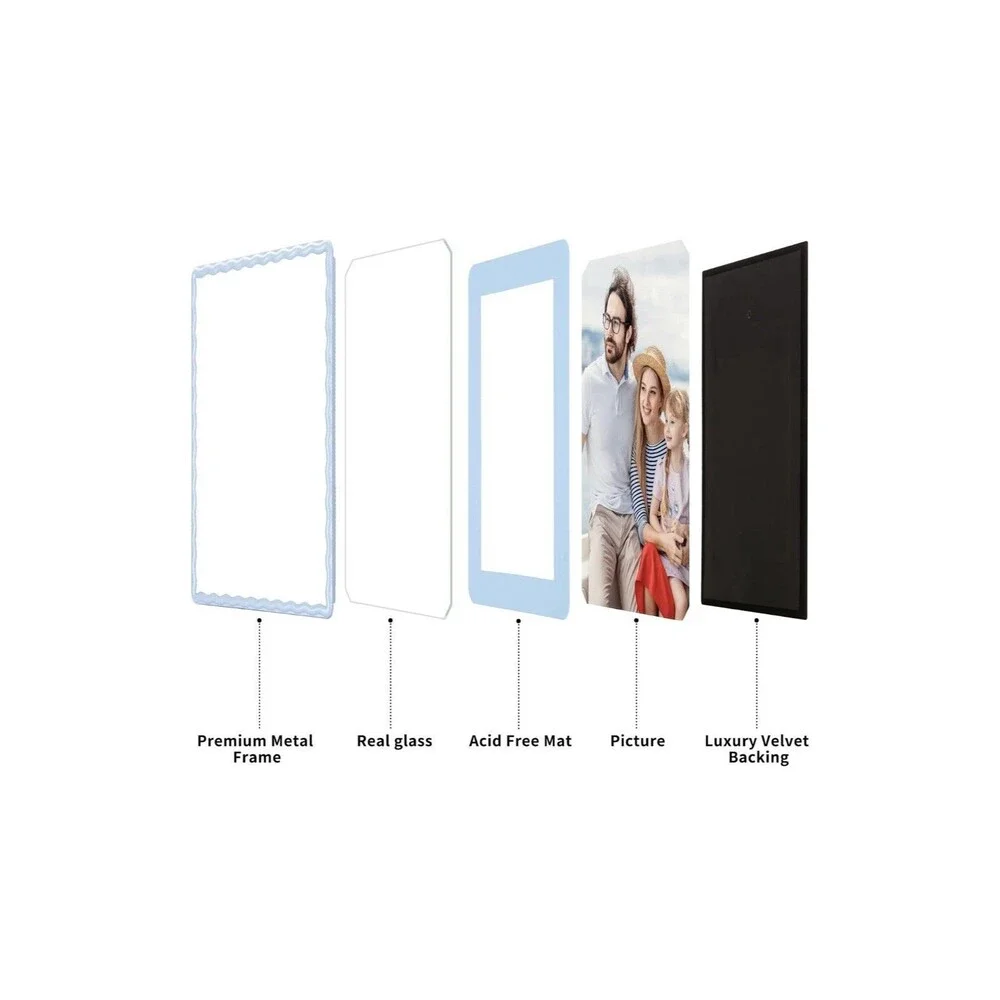 Light Blue Wavy Metal Picture Frames 6x6 Set of 2 Matted 5x5 Real Glass